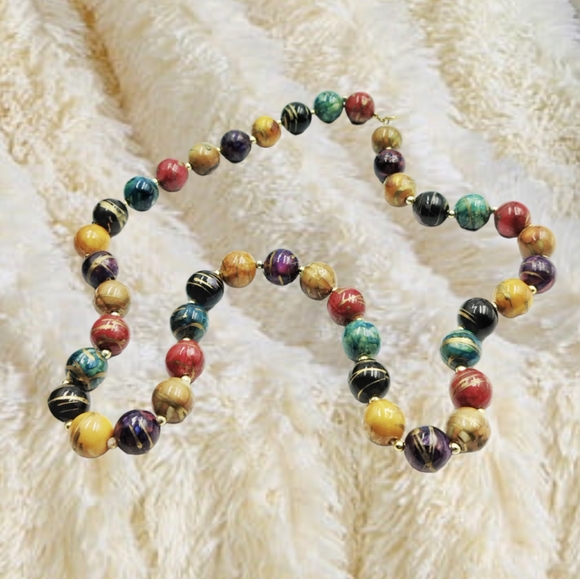 Handpainted Multicolor Beads Necklace - Picture 5 of 12